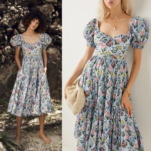 Agua Bendita Palmera Magdalena Dia Floral Midi Dress Multicolor Size Large NWT